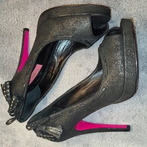 Betsey Johnson Rhinestone Tassel Peep Toe Heels